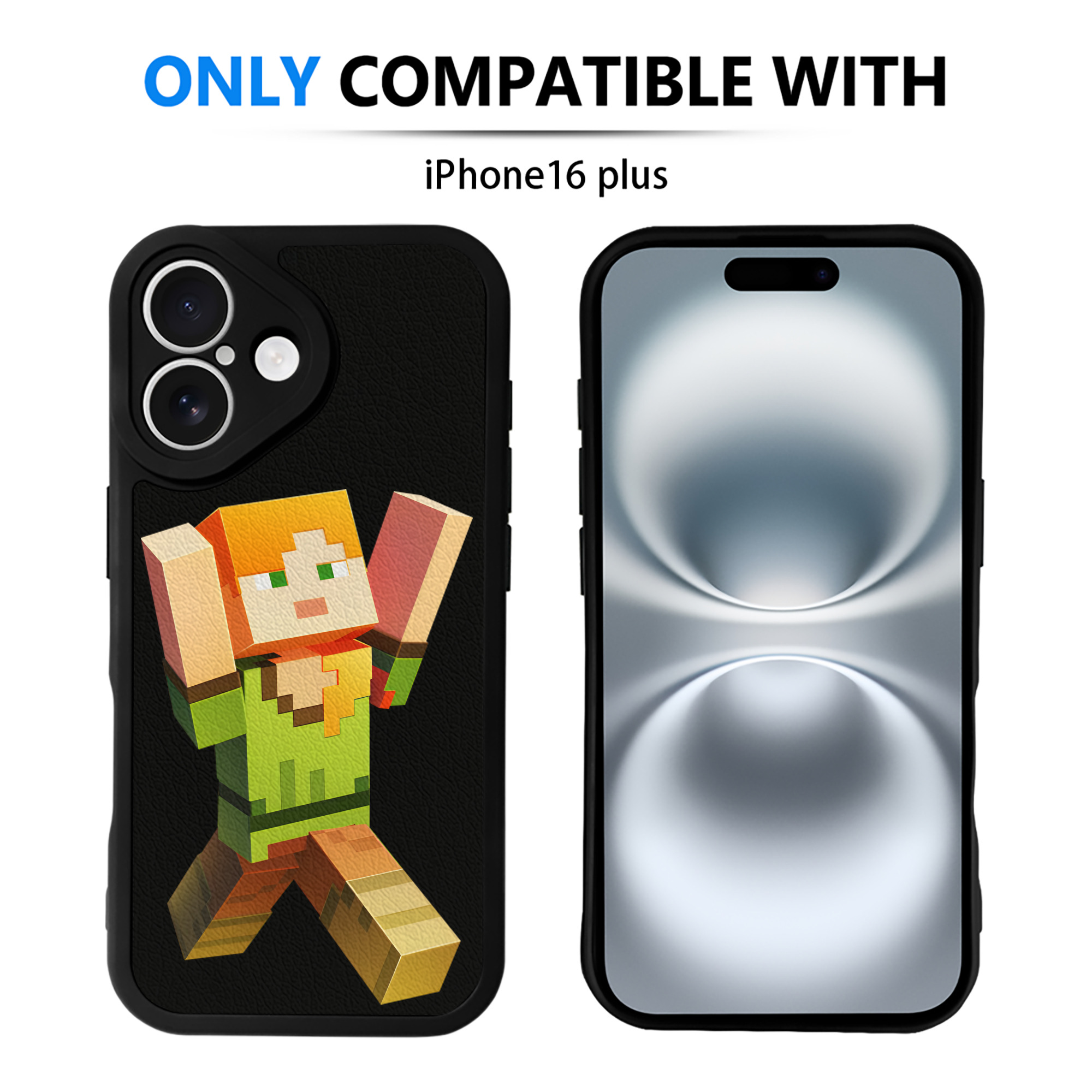 （画像用） マインクラフト ブロックの世界 Minecraft MC Block world 【iPhone 16シリーズ対応】シリコンスマホケース（レザー調） 材質：シリコン